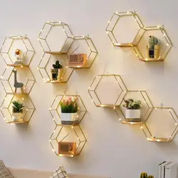 Hexagon Floating Shelves Honeycomb Wall Decor with Lights Geometric Wall Shelf for Home Living Room Wall Decorations