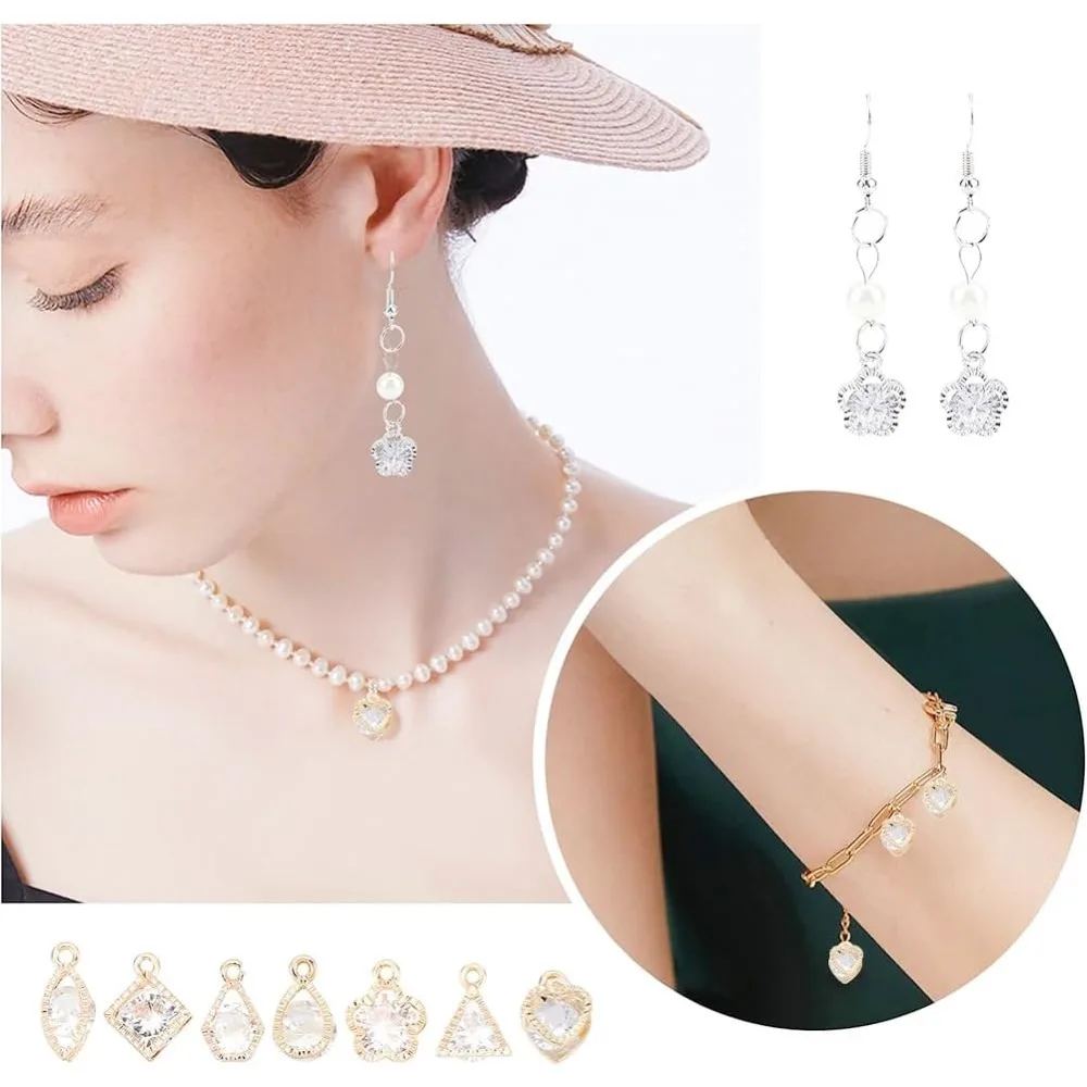 70 قطعة 7 أنماط سبائك زركونيا السحر الذهبي الفضة القلب/زهرة/عين الحصان/الدمعة/مثلث سحر مجموعات لسوار القرط #4