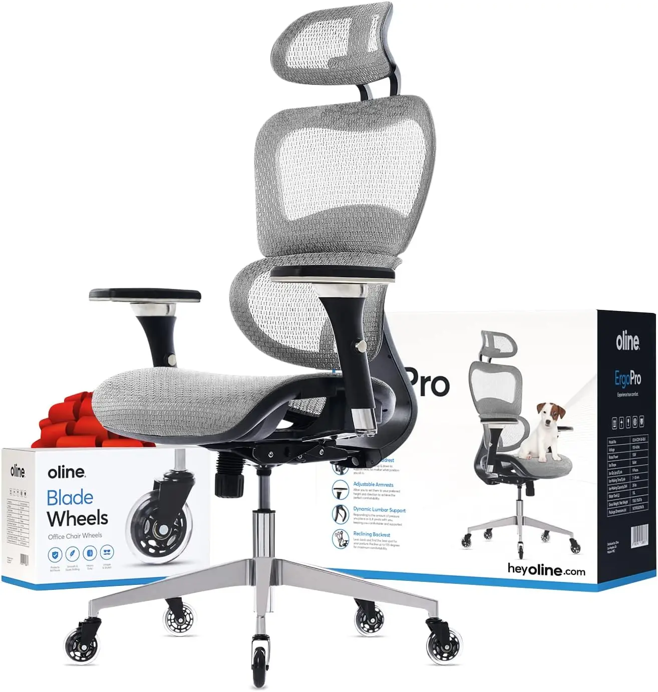 Ergonomic Office Chair Rolling Desk Chair with 4D Adjustable Armrest 3D Lumbar Support and Blade Wheels Mesh Computer Chair