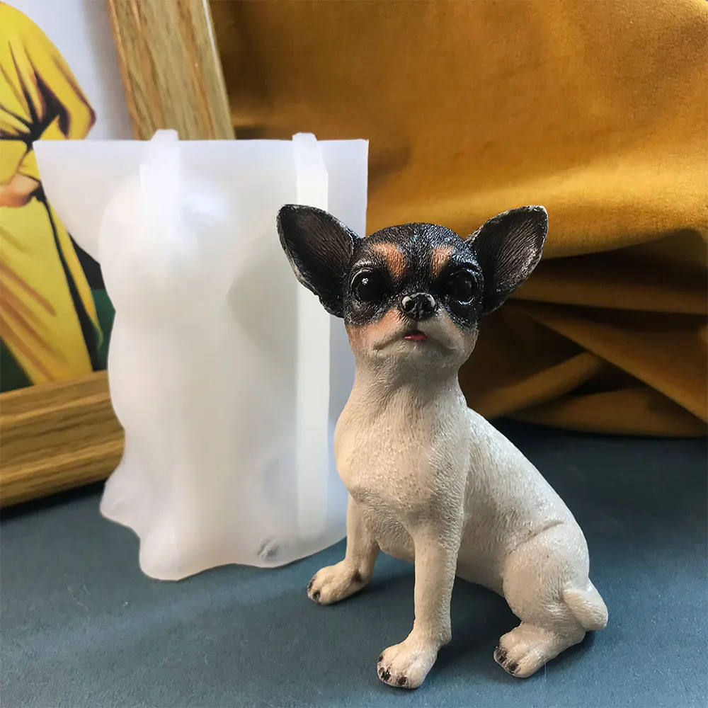 Chihuahua Silicone Mold 3D Animal Dog Plaster Epoxy Resin Mold DIY Desktop ornaments