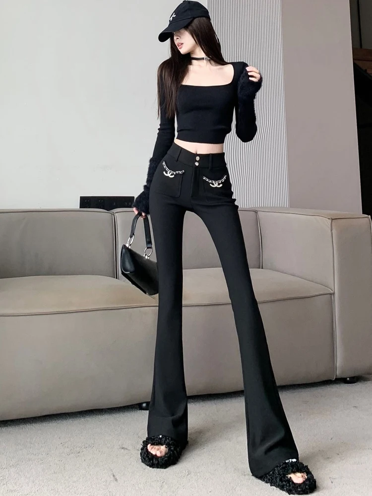 

High Waist Flared Pants Women's Casual Trousers Khaki Color Slimming Long Pants Spring Autumn Design Korean Sle Commute