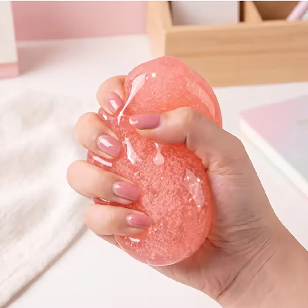ASMR Peach Slushy Squishy Toy Translucent Pink Stress Relief Ball Jelly Mochi Squeeze Toy for Anxiety ADHD Cute Desk Fidget Gift