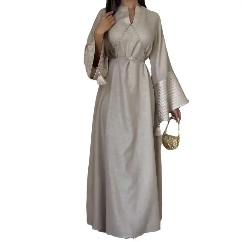 Women\'s Autumn New Solid Color Flared Sleeve Long Sleeve Slimming Long Dress Fashion Casual Loose Pullover Long Skirt Vestidos