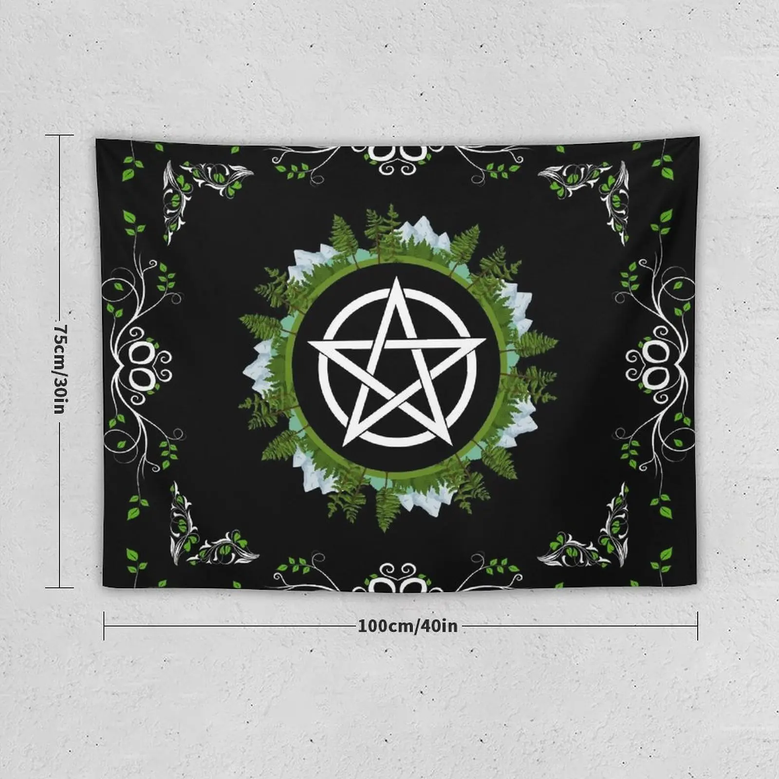 Green Witch Pentagram - Nature Themed Wiccan Pentacle Tapestry Cute Decor Decoration Home Aesthetic Room Decor Korean Tapestry