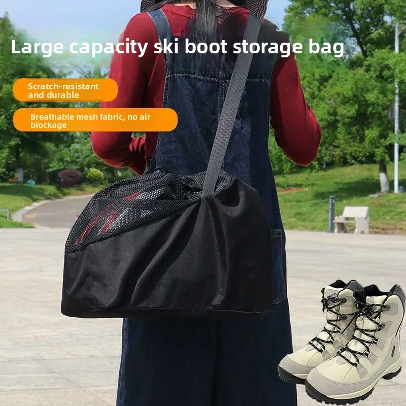 Thickened Wear-Resistant Ski Boot Storage Bag Large Capacity Breathable Ice Skate Shoe Bag Single Shoulder Backpack for Adult...