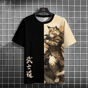 Fashion Warrior Cat Kaos Grafis untuk Pria Tren Musim Panas Leher Kru Jepang Ukiyo - e Kaus Cetak 3D Longgar Harajuku Tees 10 kucing prajurit penjualan terbaik - №