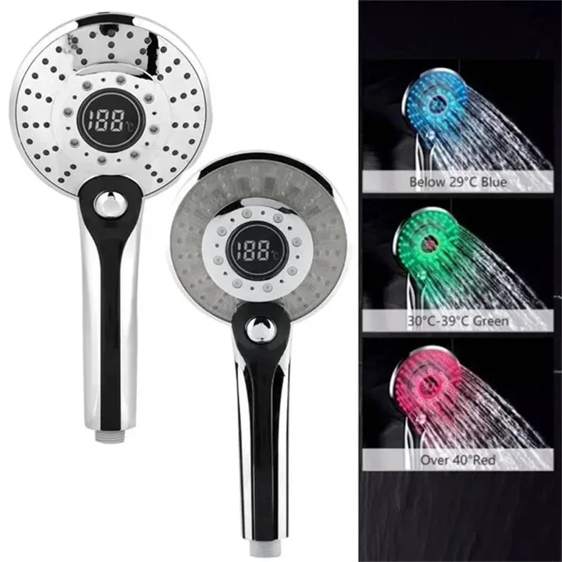 1pc LED Shower Head Digital Temperature Control Shower Sprayer 3 Spraying Mode Water Saving Filter Shower Bathroom Accessories