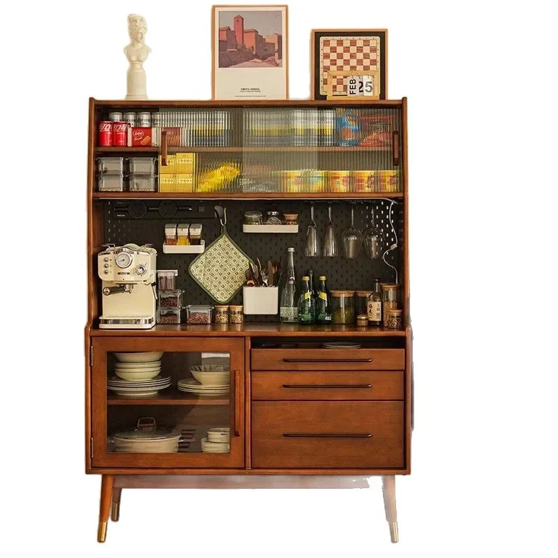 

Retro solid wood dining side cabinet integrated against medieval high cabinet