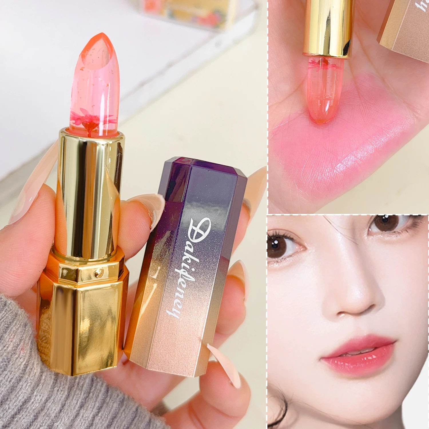 Rouge à lèvres fleur feuille d'or, changement de couleur, pétales de cristal, gelée brillante, baume hydratant durable, imperméable