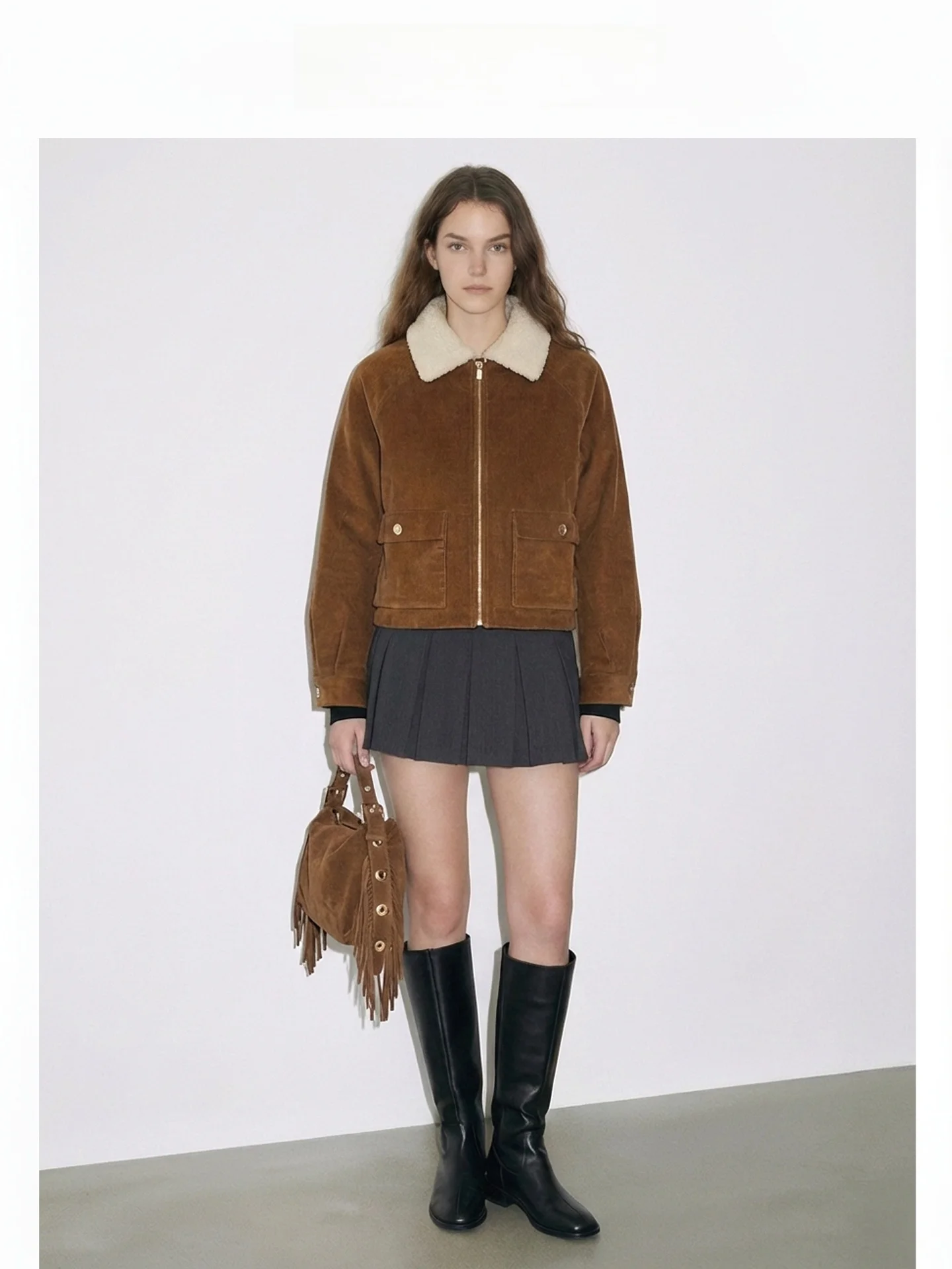 

Утепленная хлопковая куртка-жакет женская на молнии с воротником из овечьего меха, зимнее теплое пальто, бренд Acousotg, однотонная