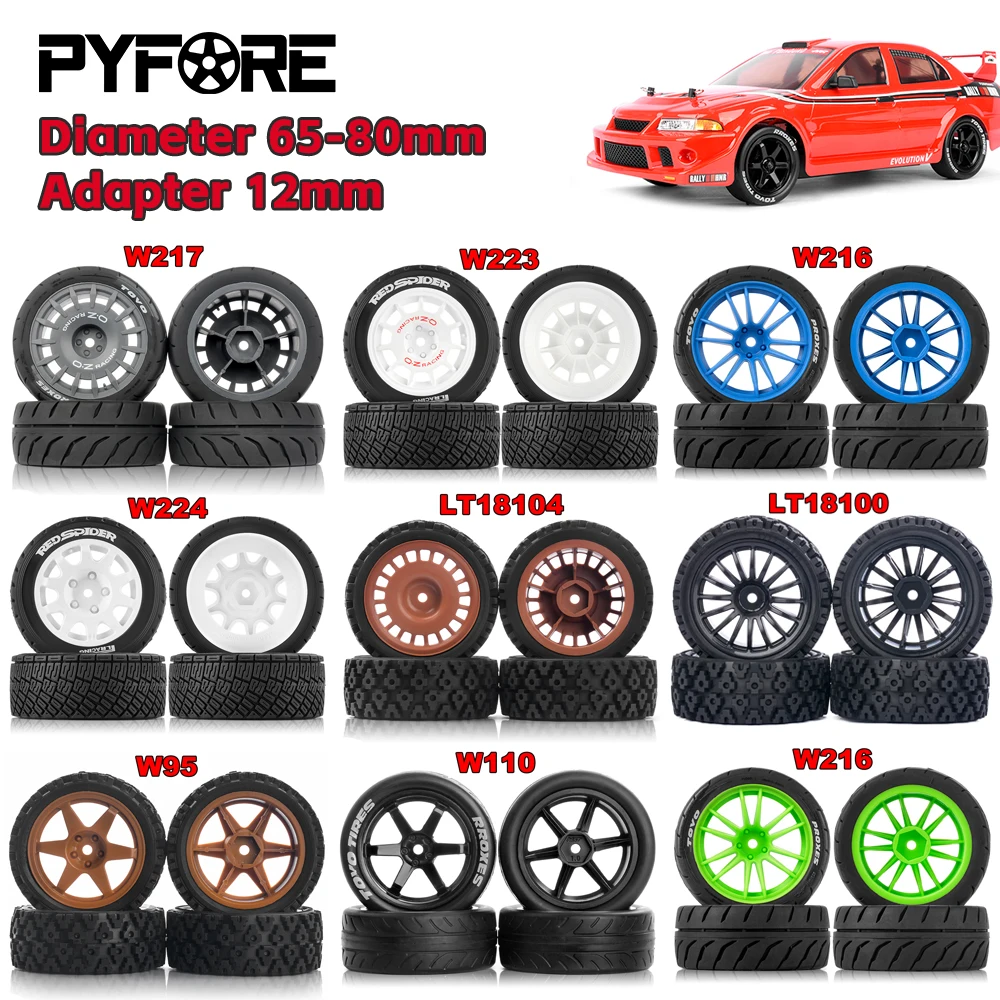 

Шины PYFORE, 4 шт., шестигранный адаптер 12 мм, внешний диаметр 65 ~ 80 мм для 1/10 1/12, радиоуправляемая модель, колеса для дорожных раллийных автомобилей, аксессуары для шин