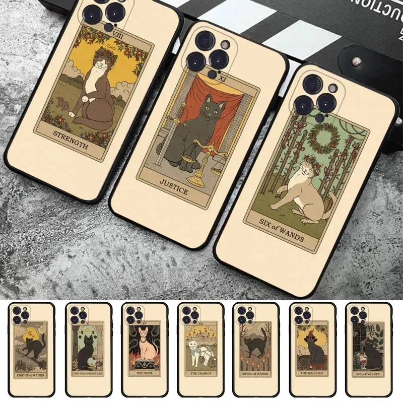 Witches moon Tarot Mystery totem cat Phone Case Silicone Soft For iphone 14 13 12 11 Pro Mini XS MAX 8 7 6 Plus X 2020 XR Shell