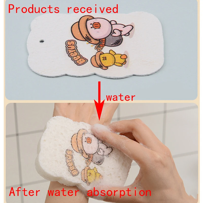 4PC Kitchen Accessories Compressed Wood Pulp Cotton Dish Washing Sponge Wipe Pot Brush Scouring Pad Cartoon Wood Pulp Sponge