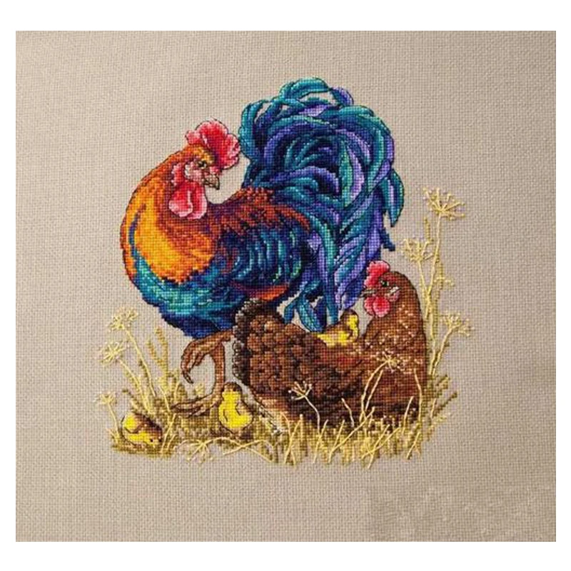 Amishop-Lovely Counted Cross Stitch Kit, Rooster and Hen Chicken, Family Chick, Animal Cock, Top Quality, Cute, K-61