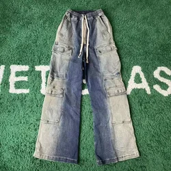 24ss Spring Rick Jeans Men Clothes Baggy Owens Pants For Women Y2k Punk Loose Washed High Street Hot Sale Denim RO Trousers