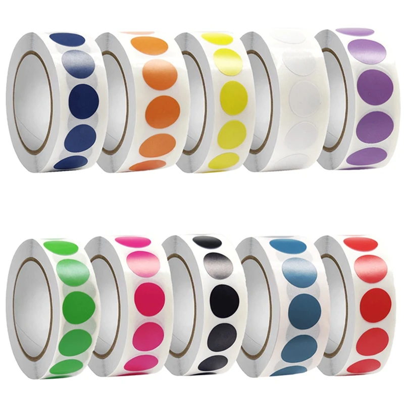10000 Piece Colored Dot Stickers 1000Pcs/Roll,10 Color Circle Dots Labels Stickers Round Coding Labels For Office