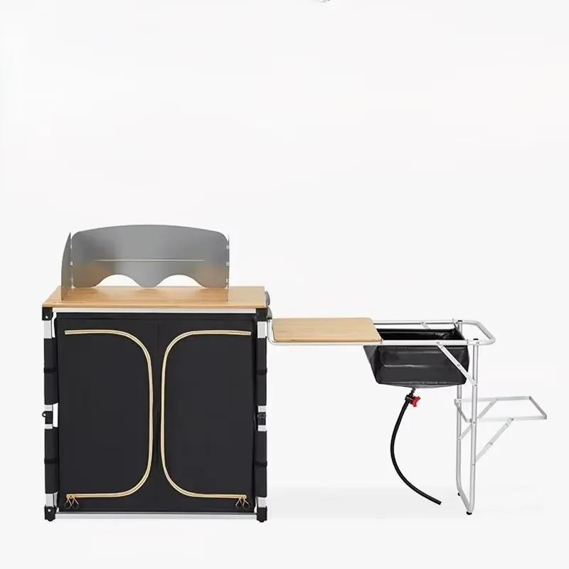 Portable Folding Camping Table with Sink Multifunctional Outdoor BBQ Picnic Kitchen Easy Storage Compact Design for Travel