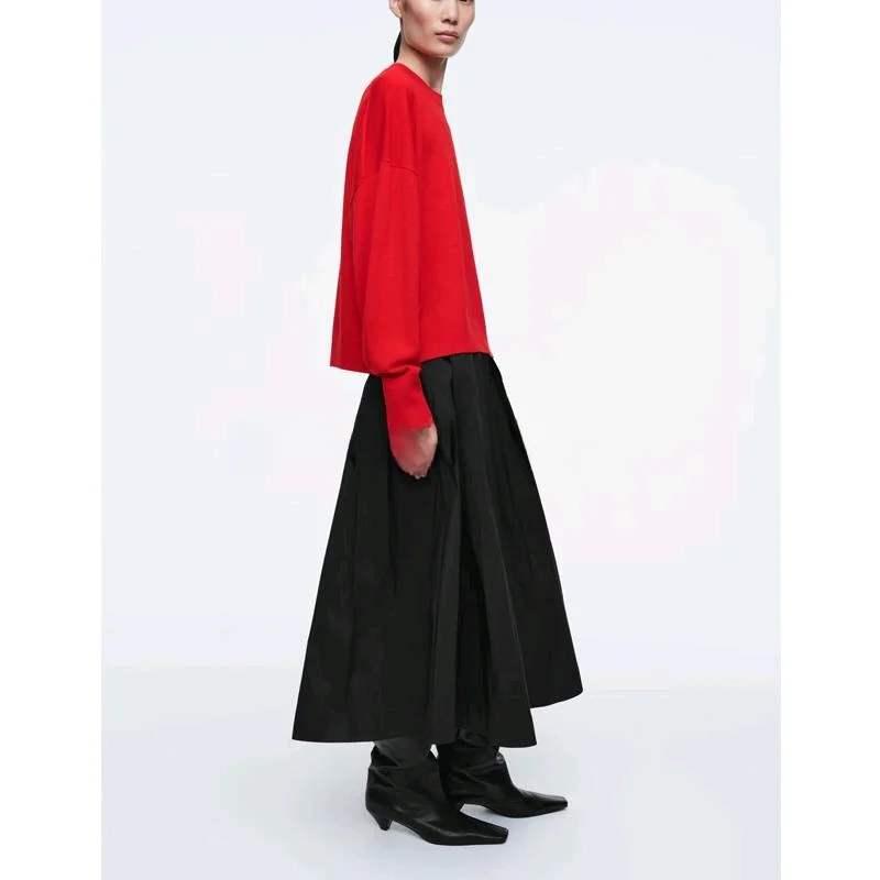 봄 신상 여성 캐주얼 니트 울 혼방 라운드넥 풀오버 폴리에스터 섬유 긴팔 레귤러 길이 단색