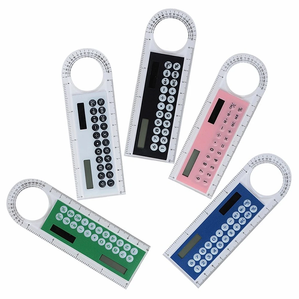 Mini calculatrice solaire multifonctions, 10cm, 1 pièce, règle ultra-fine, fournitures scolaires et de bureau, 5 couleurs