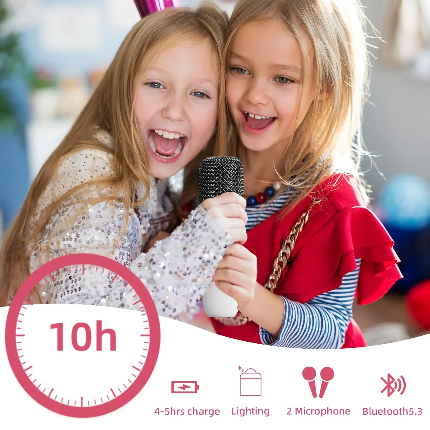 Machine de karaoké portable avec microphone, Bluetooth 5.3 PA, système de haut-parleurs avec 1-2 microphones sans fil, maison, chant familial