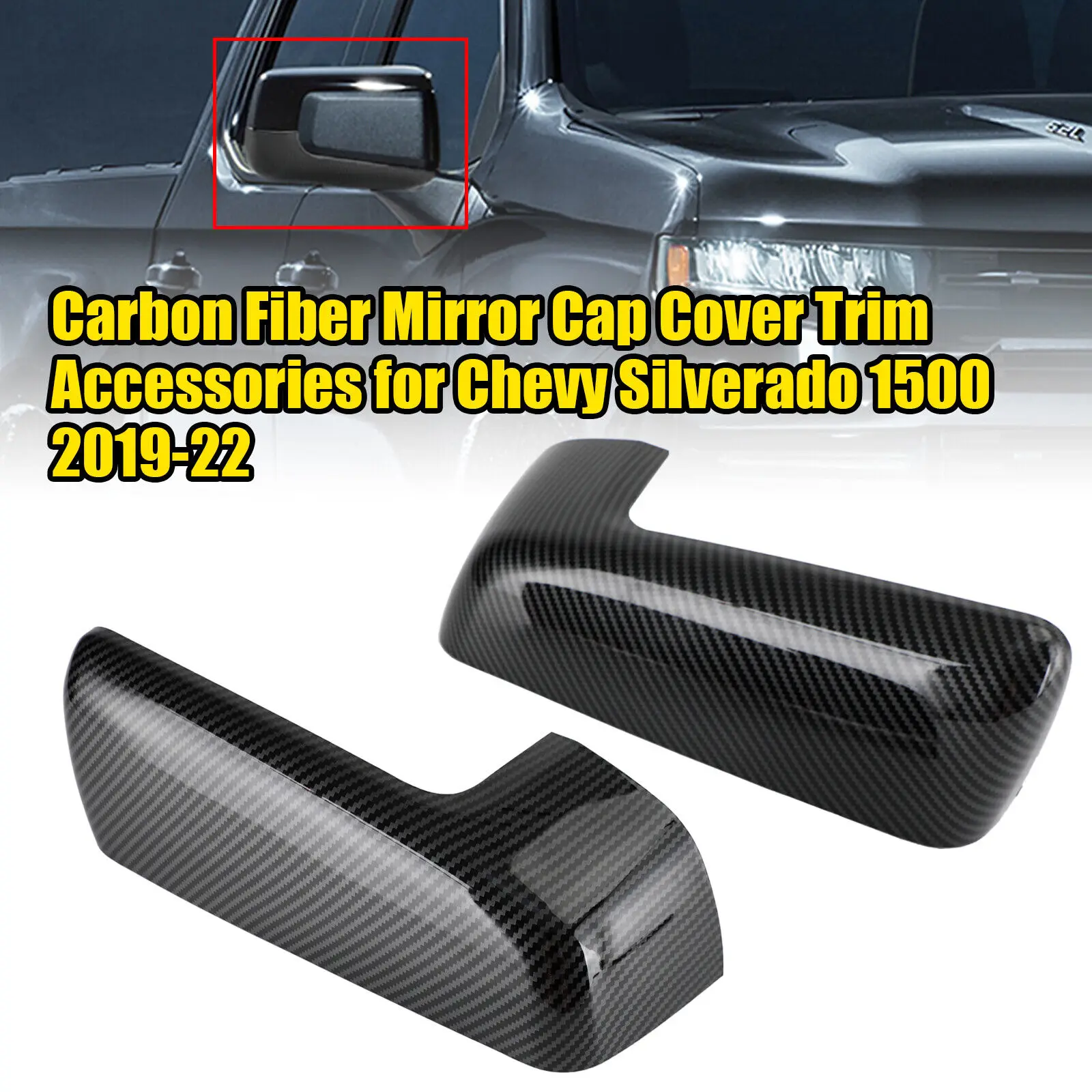 2PCS Carbon Fibre Car Side Wing Rearview Mirror Cover Caps For Chevy Silverado/GMC Sierra 1500 2019 2020 2021 2022