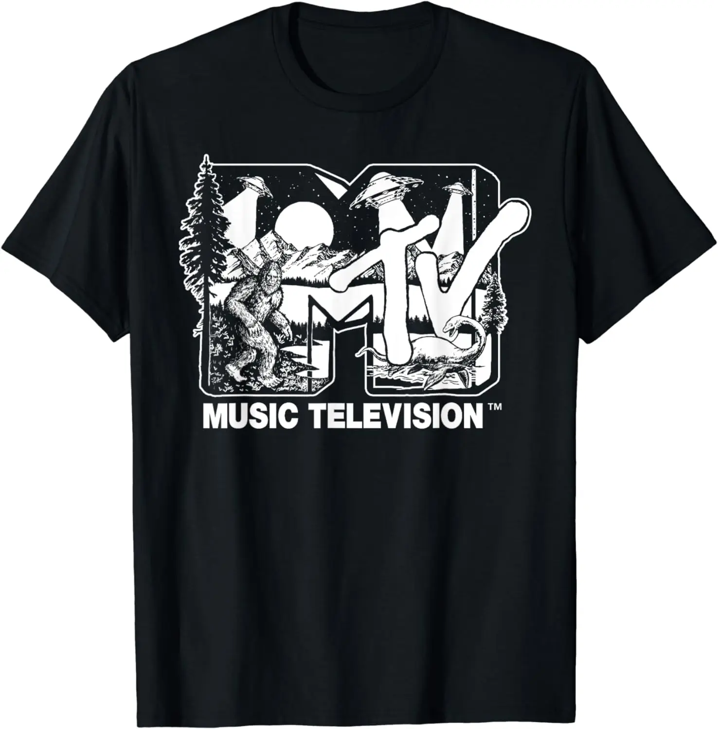 Mademark-暗号通貨で満たされたmtvのロゴBigfoot Tシャツ、ufoおよびnessie