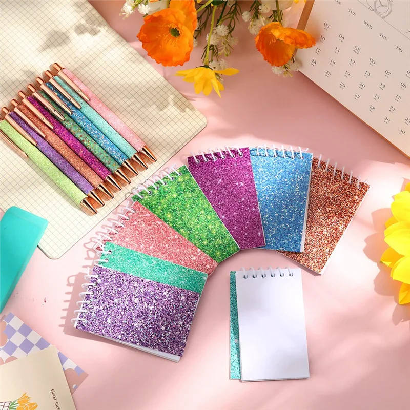 

NEW-32 Pcs Glitter Pens And Notebook For Kids Party Gift Glitter Mini Notepad Pocket Notebook Fancy Pens