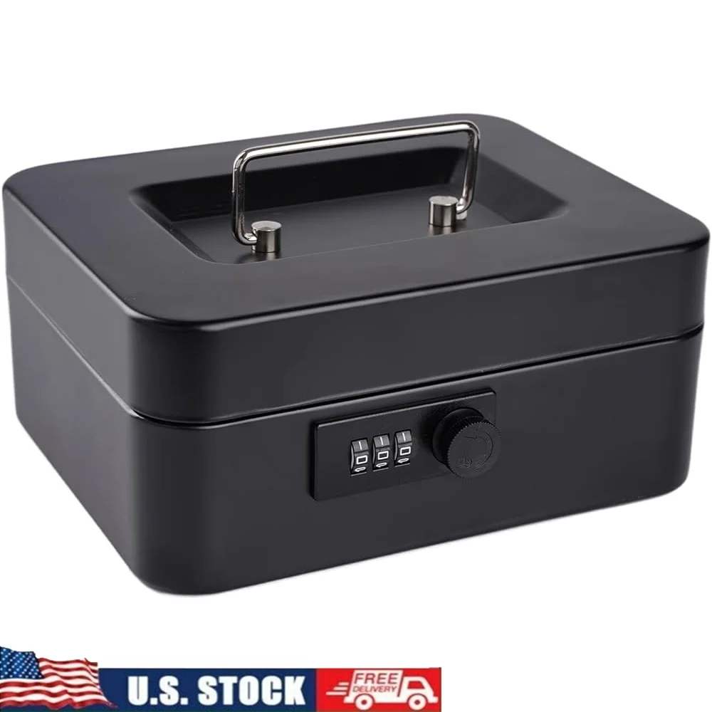 

Металлический денежный ящик с кодовым замком, прочный лоток для денег, портативный сейф, безопасный сейф для хранения наличных, путешествия, домашний офис