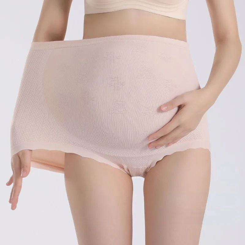 High Waisted Pregnant Women's Underwear Cotton Antibacterial Properties Breathable Briefs Large Size Mothers Solid Color Shorts