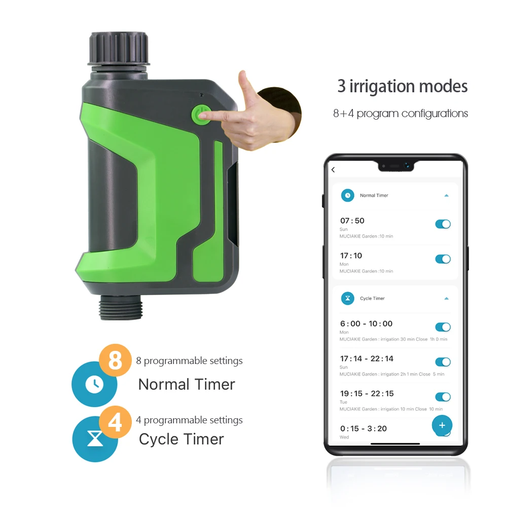 Smart WiFi Irrigation Timer with App Control Low Power Consumption Waterproof Alexa Google Assistant Compatible Battery Powered