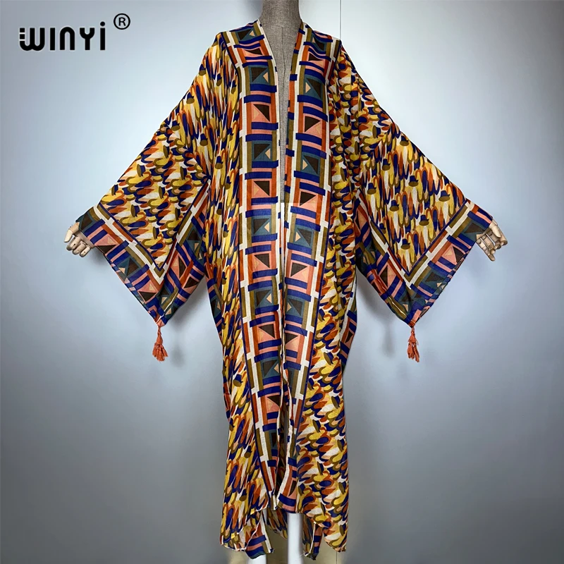 

WINYI Africa fashion summer kimono maxi dress beach cover up Cardigan abaya muslim woman coat boho kaftan beach outfits kaftan