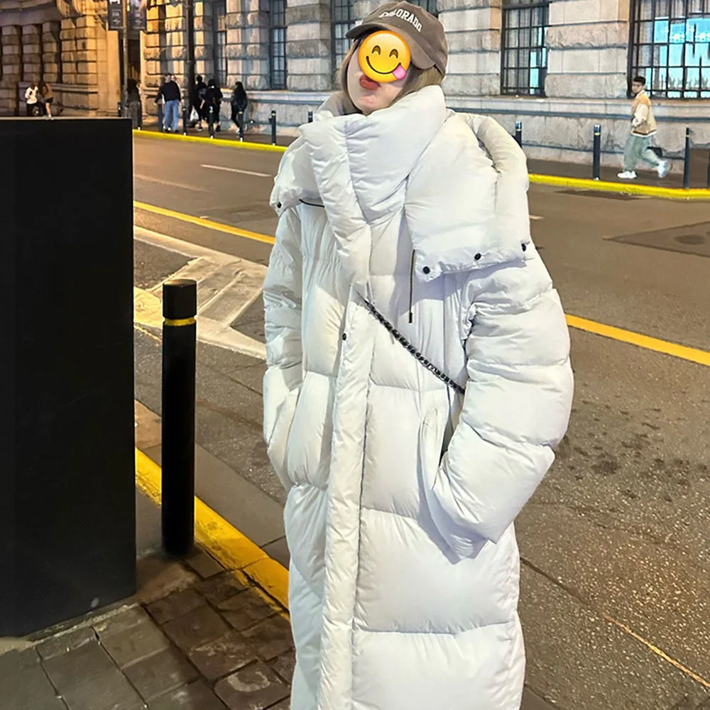 New Winter Down Jacket Women\'s Long Padded Jackets White Duck Feather Oversized Coat Korean Hooded Lightweight Puffer for Female