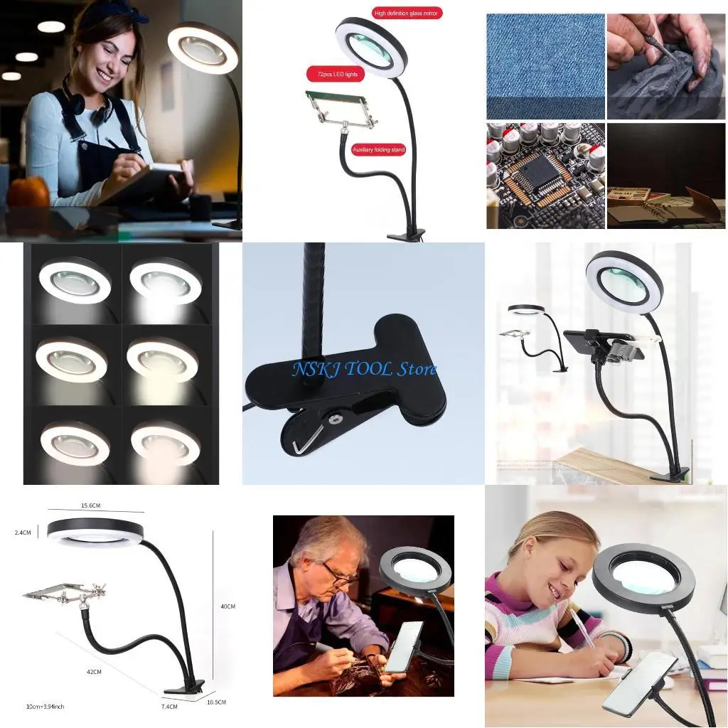 

L8RC 10X Optical Glass Lamp Metal Gooseneck Lamp with Auxiliary Folding