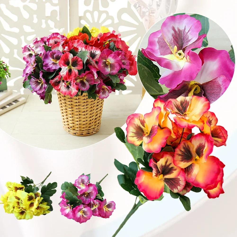 

1pc Artificial Pansy Flowers 10 Heads PVC Fake Flowers For Wedding Party Home Plant Bunch Balcony Decoration Artificial Flowers