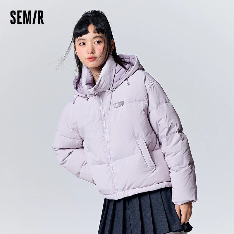 Semir Donsjack Vrouwen Kleur Geblokkeerd Capuchon Retro 2023 Winter Nieuwe Mode Eenvoudige Oversized Lichtgewicht Jas