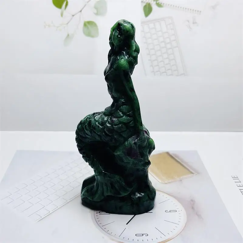 Natural Ruby In Zoisite Mermaid Handmade Crystal Carvings Energy Room Ornaments Healing Home Decoration Gift 1pcs