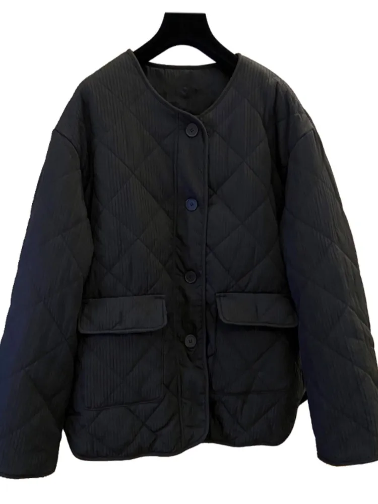 Autumn Winter Neck Warm Women Jacket Long Sleeve Loose Casual Single Breasted Tops  All Match Solid Pocket Ladies Coats - Image 5