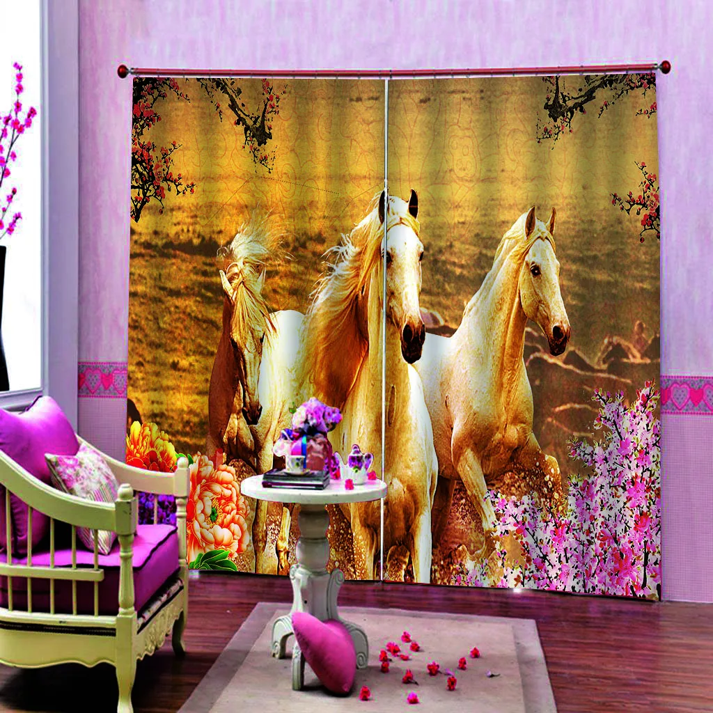 Golden curtains horse 3D Curtain Luxury Blackout Window Curtain Living Room blackout curtains