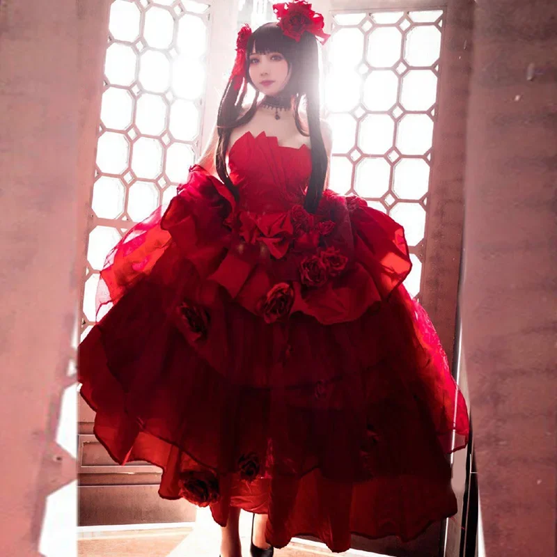 

Anime DATE A Bullet Tokisaki Kurumi Cosplay Costume Women Red Formal Goths Lolita Dress Halloween Carnival Uniforms Custom Made