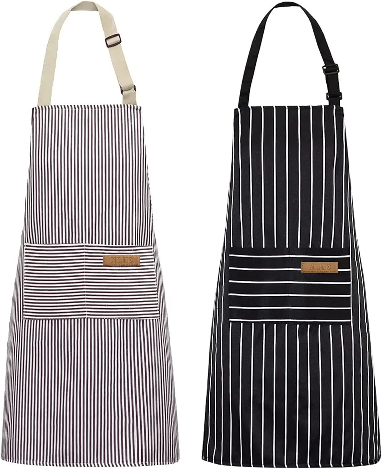 

White Black Striped Kitchen Restaurant Gardening Cafe Work Clothes House Work Accessories 2 Pockets Adjustable Neck Hanger Apron