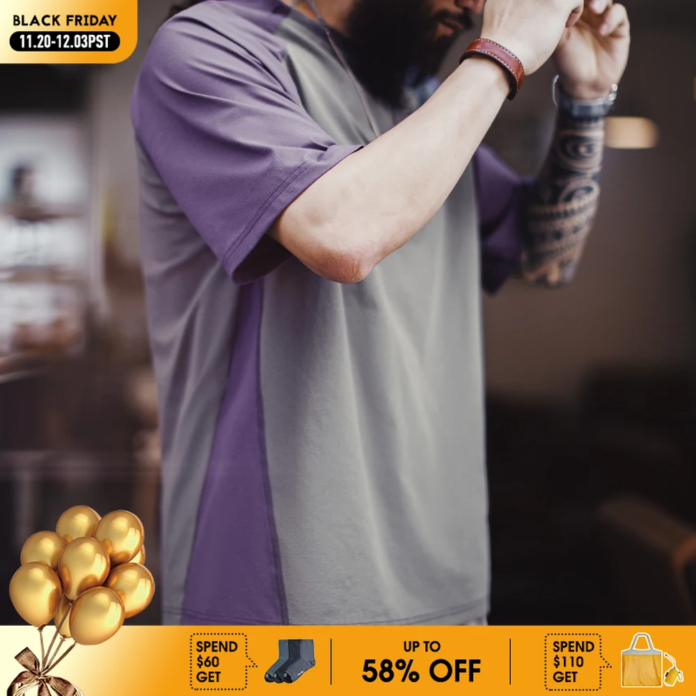 

Maden Color-Block Quick-Dry Short Sleeves T-Shirt Men's Summer Cool-Touch Running Tee with UPF Protection Loose Crew Neck Tops