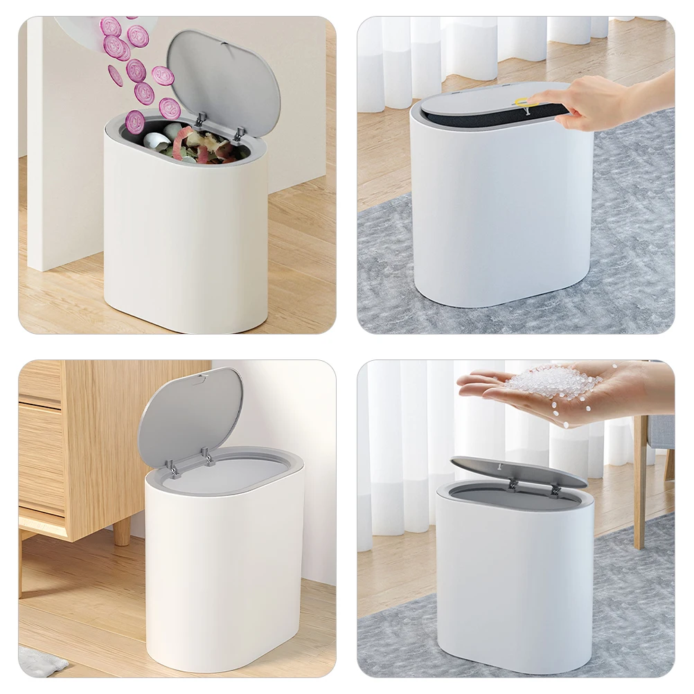 8L Lidded Trash Can Press Type Waste Bin Nordic Style Household Waste Basket Bin Home Kitchen Bathroom Wastebasket