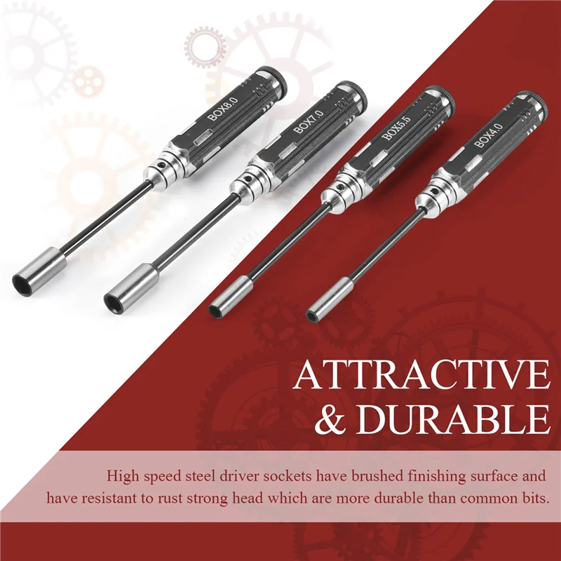 

A23P RC Model Tool 4PCS Hex Screw Drivers Hex Nut Socket Wrench Sleeve Wheel Spanner 4.0/5.5/7.0/8.0Mm For Daily Making Manual A