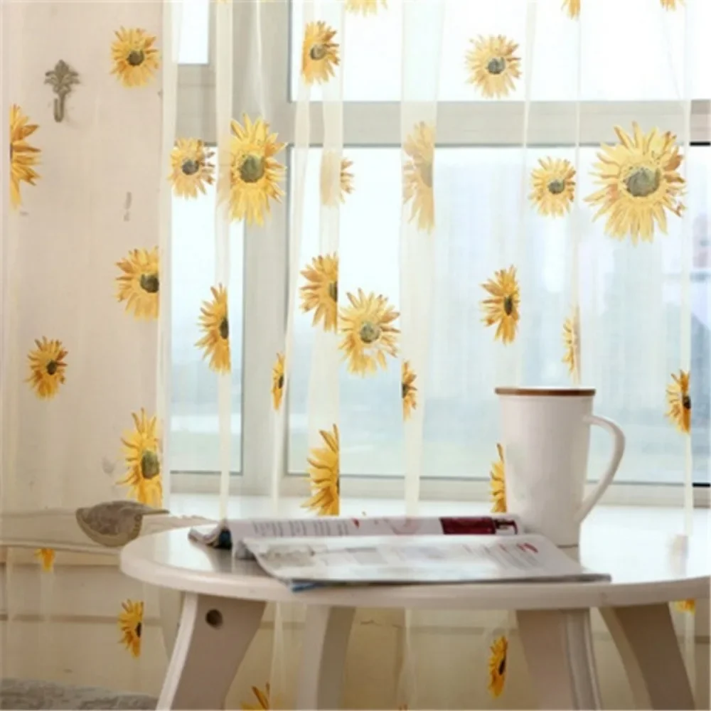 Sunflower Window Panels Drapes Curtains Sheer Voile Tulle Home Room 100*200cm Modern Window Treatments Voile Curtains Cortains 4