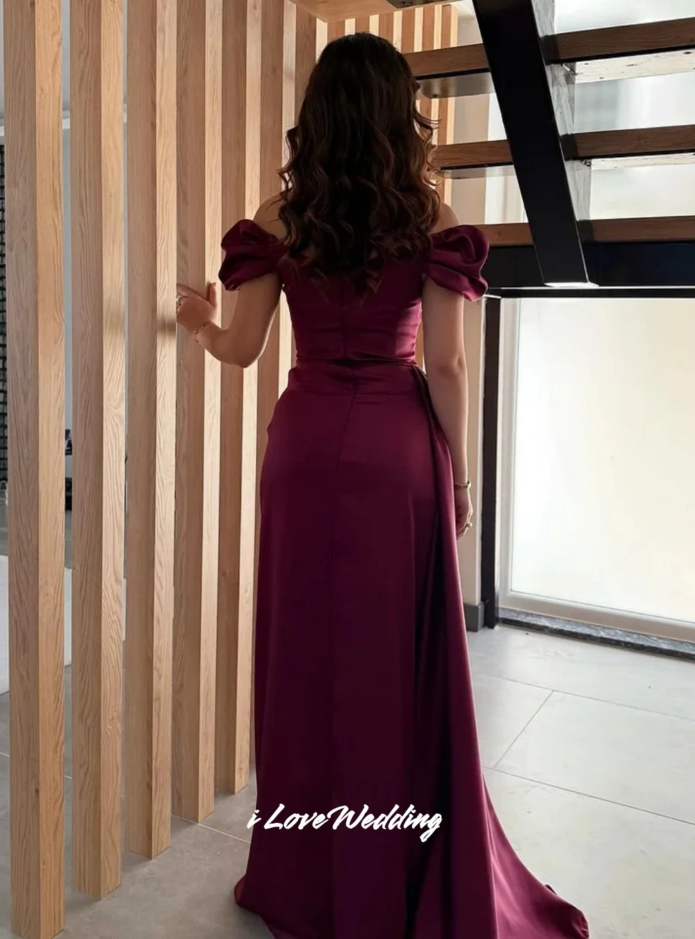 Burgundy Strapless Evening Dresses 2025 Off Shoulder Backless Mermaid Side Split Floor-Length Pleated Party Dresses Customized