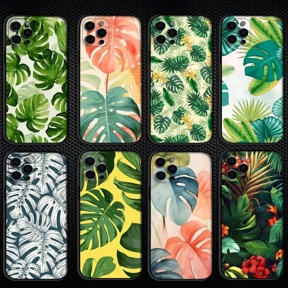 

Tropical leaf Phone Case For iPhone 16,15,14,13,12,11 Plus,Pro Max, Others Soft Black Cover