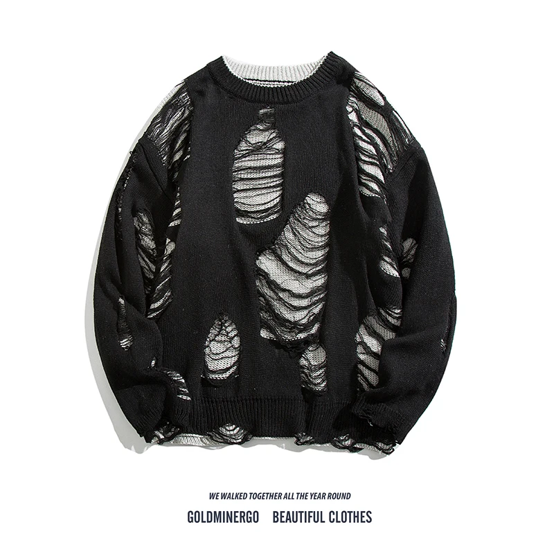 

Модный мужской свитер оверсайз свободного кроя с круглым вырезом, вязаный, повседневный, в стиле BF, с перфорацией, из полиэфирного волокна, теплый зимний топ