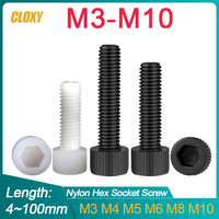 5~50pcs M3 M4 M5 M6 M8 M10 Black/ White Nylon Hexagon Hex Socket Head Screw Cup Head Knurled Plastic Bolt for insulation use