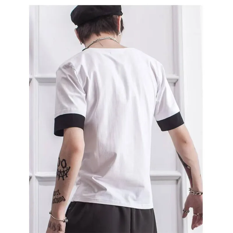 Stylist Version Men's Korean Simple Two Fashion False Of The Short Sleeve Youth Two-Color Stitching Large Size T-Shirt -Color