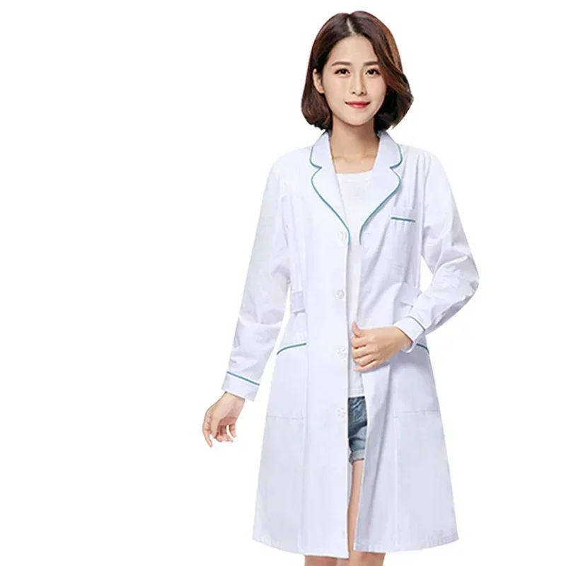 2024 Women's Lab Fashion Medical Uniforms Long Jacket With Side Belts Short Sleeve/long Sleeve Workwear Phary White Coat